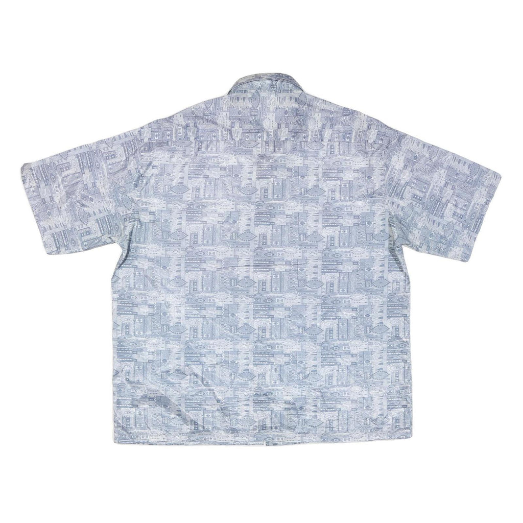 Mens Blue Grey Casual Shirt 2XL Polyester Blend Short Sleeve Button Down