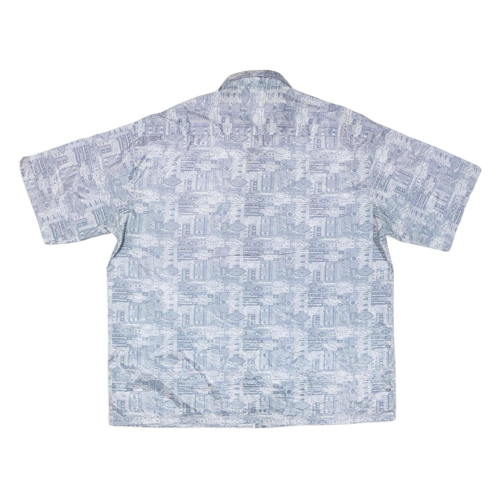 Mens Blue Grey Casual Shirt 2XL Polyester Blend Short Sleeve Button Down