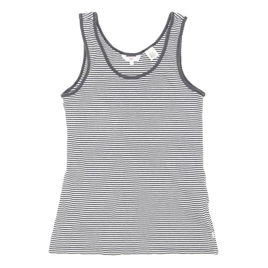 LEVI'S Womens Black & White Striped Sleeveless Scoop Neck Top L Cotton Blend