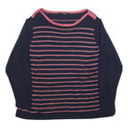 BONMARCHE Womens Navy Blue & Pink Striped Plain Jumper Round Neck Basic Knit 2XL