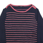 BONMARCHE Womens Navy Blue & Pink Striped Plain Jumper Round Neck Basic Knit 2XL