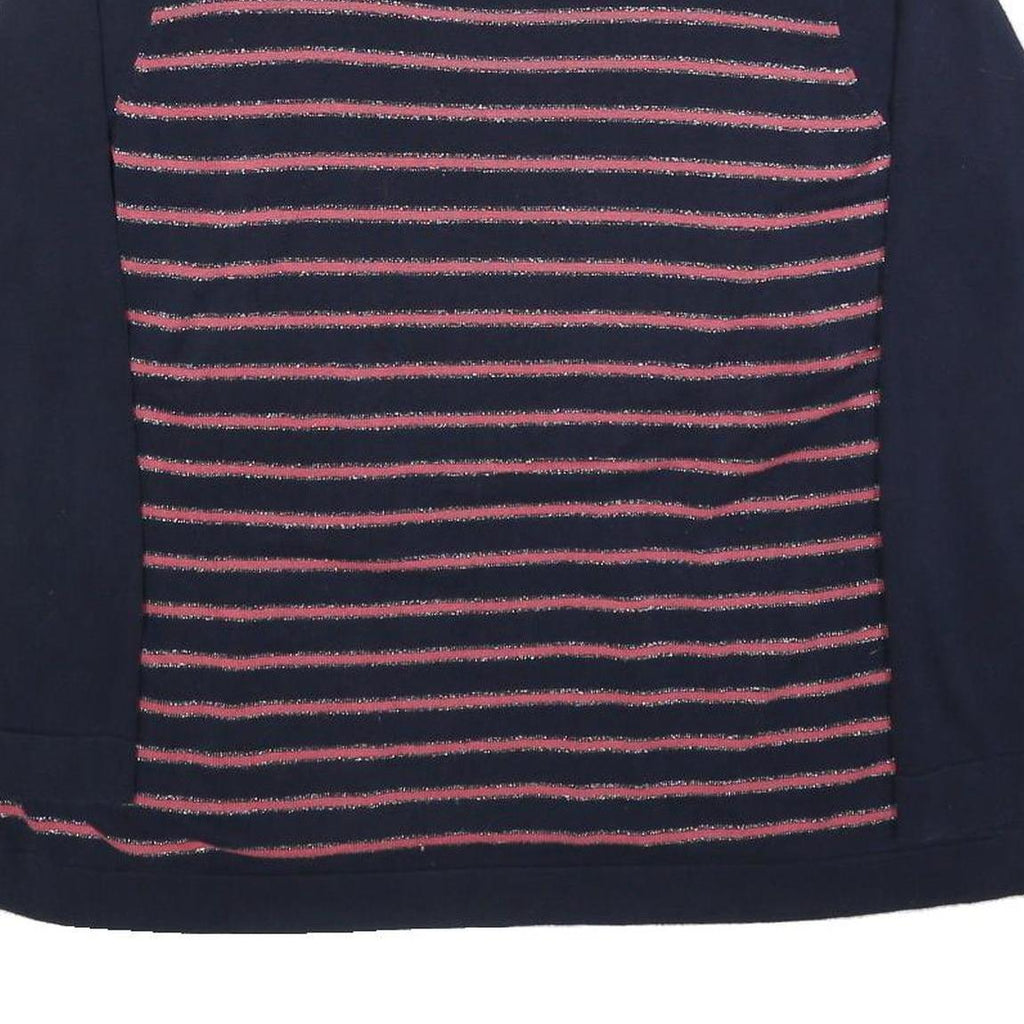 BONMARCHE Womens Navy Blue & Pink Striped Plain Jumper Round Neck Basic Knit 2XL