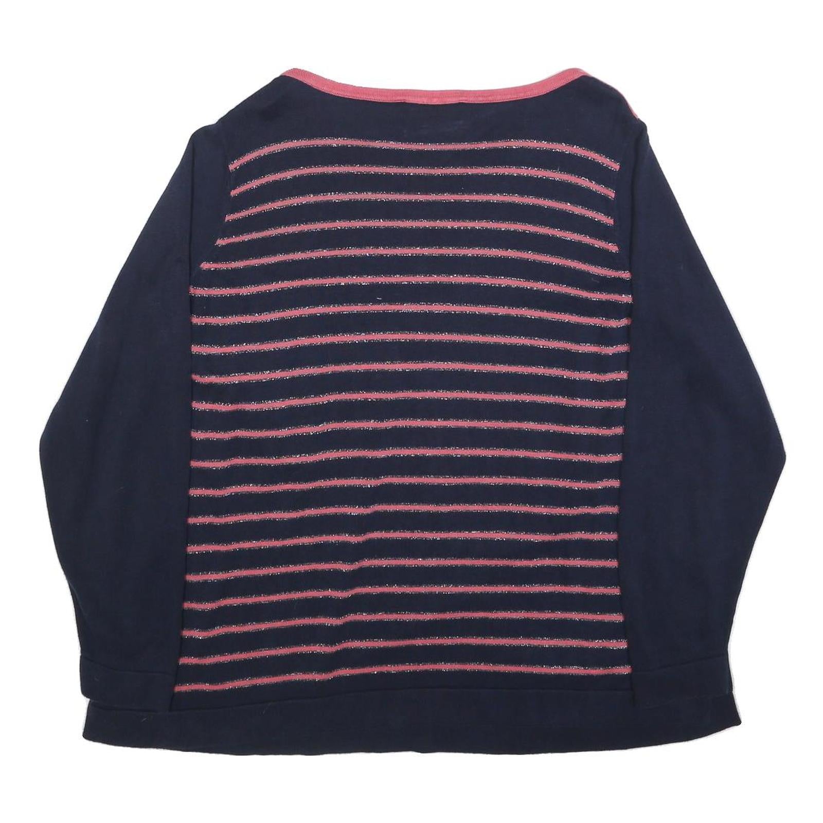 BONMARCHE Womens Navy Blue & Pink Striped Plain Jumper Round Neck Basic Knit 2XL