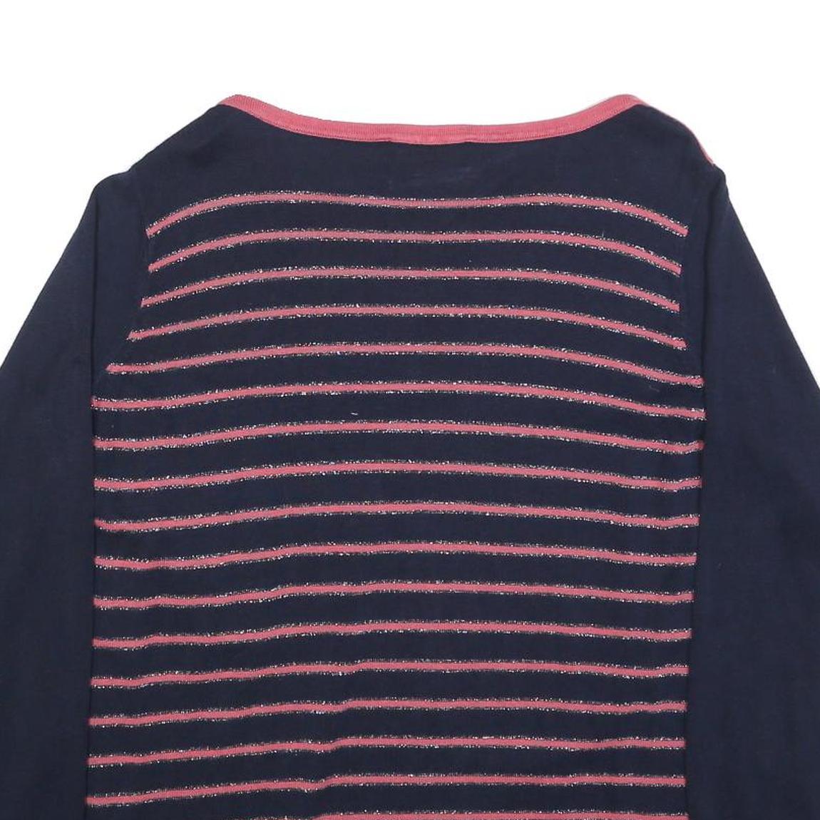 BONMARCHE Womens Navy Blue & Pink Striped Plain Jumper Round Neck Basic Knit 2XL