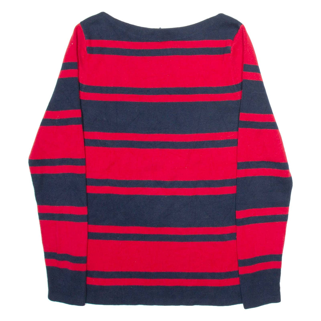 TOMMY HILFIGER Womens Patterned Jumper Red Striped Tight Knit L
