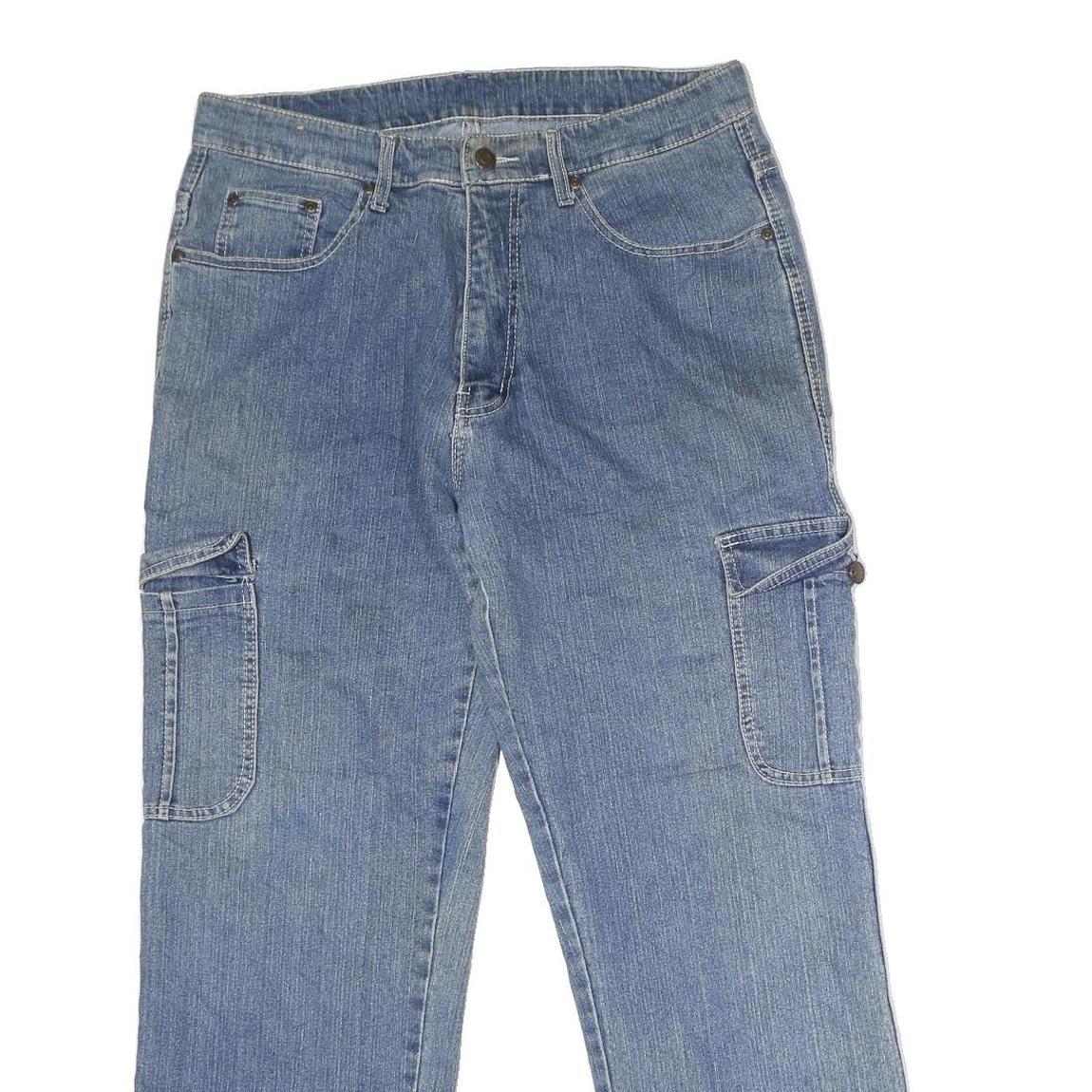 Mens Regular Blue Denim Jeans W32 L28 Cotton Zip Pockets Casual Classic Fit