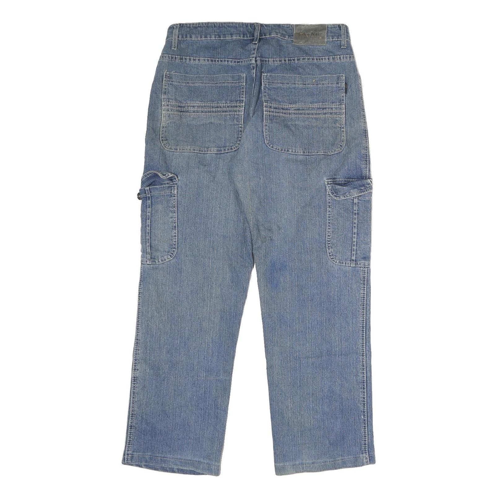 Mens Regular Blue Denim Jeans W32 L28 Cotton Zip Pockets Casual Classic Fit