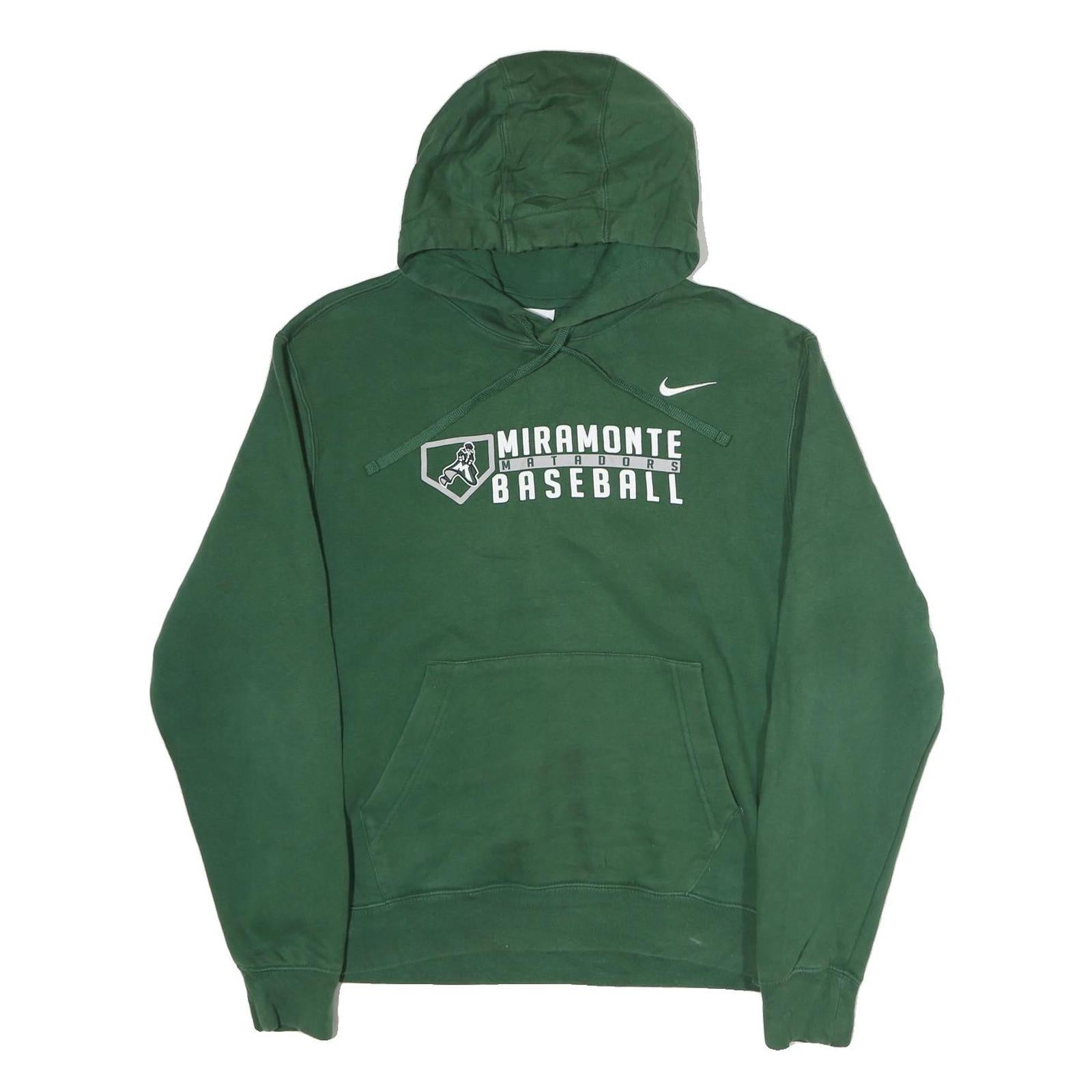 NIKE Mens Green Miramonte Baseball Pullover Hoodie M Cotton Casual Sportswear