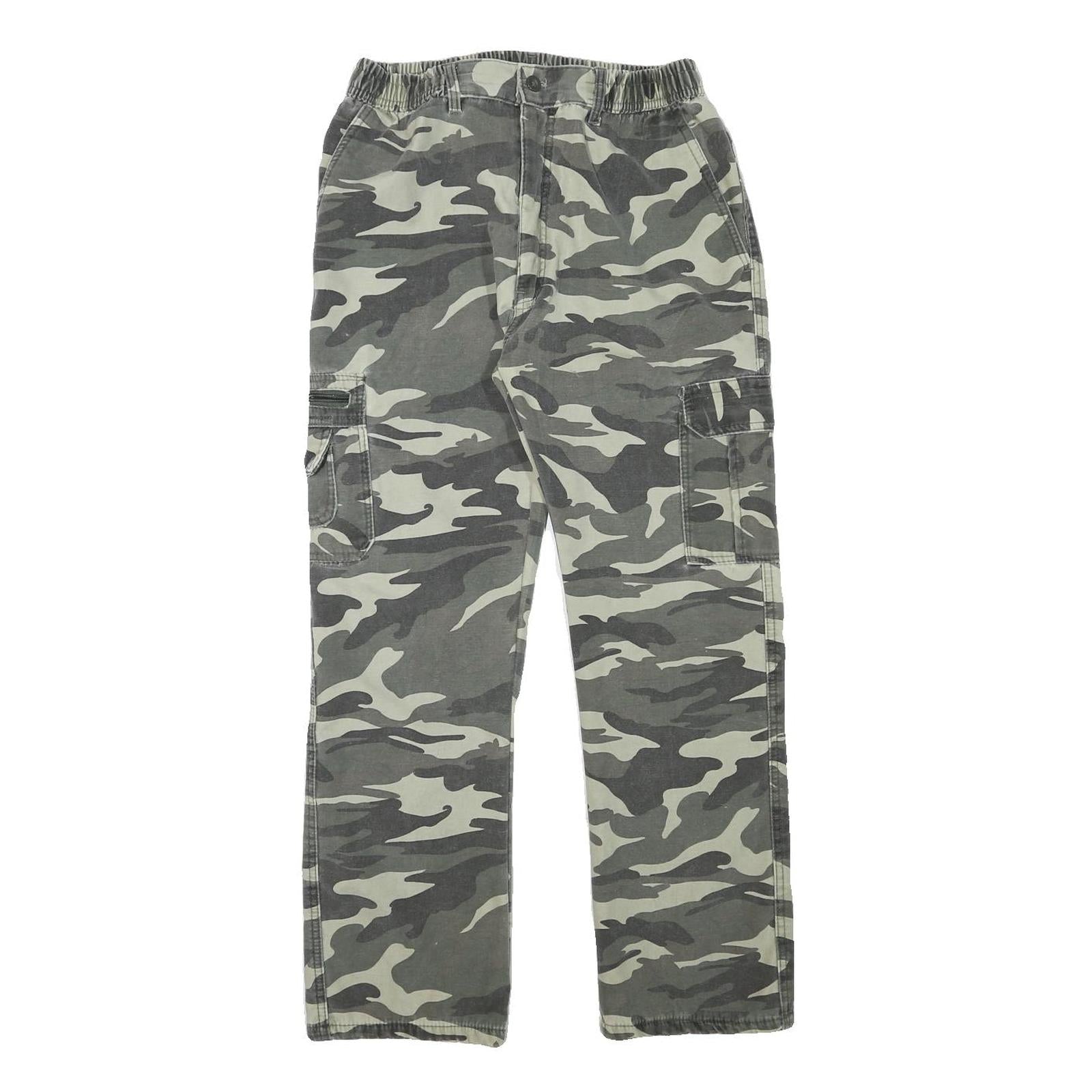 Mens Lined Cotton Blend Regular Fit Grey Camouflage Cargo Trousers W28 L28