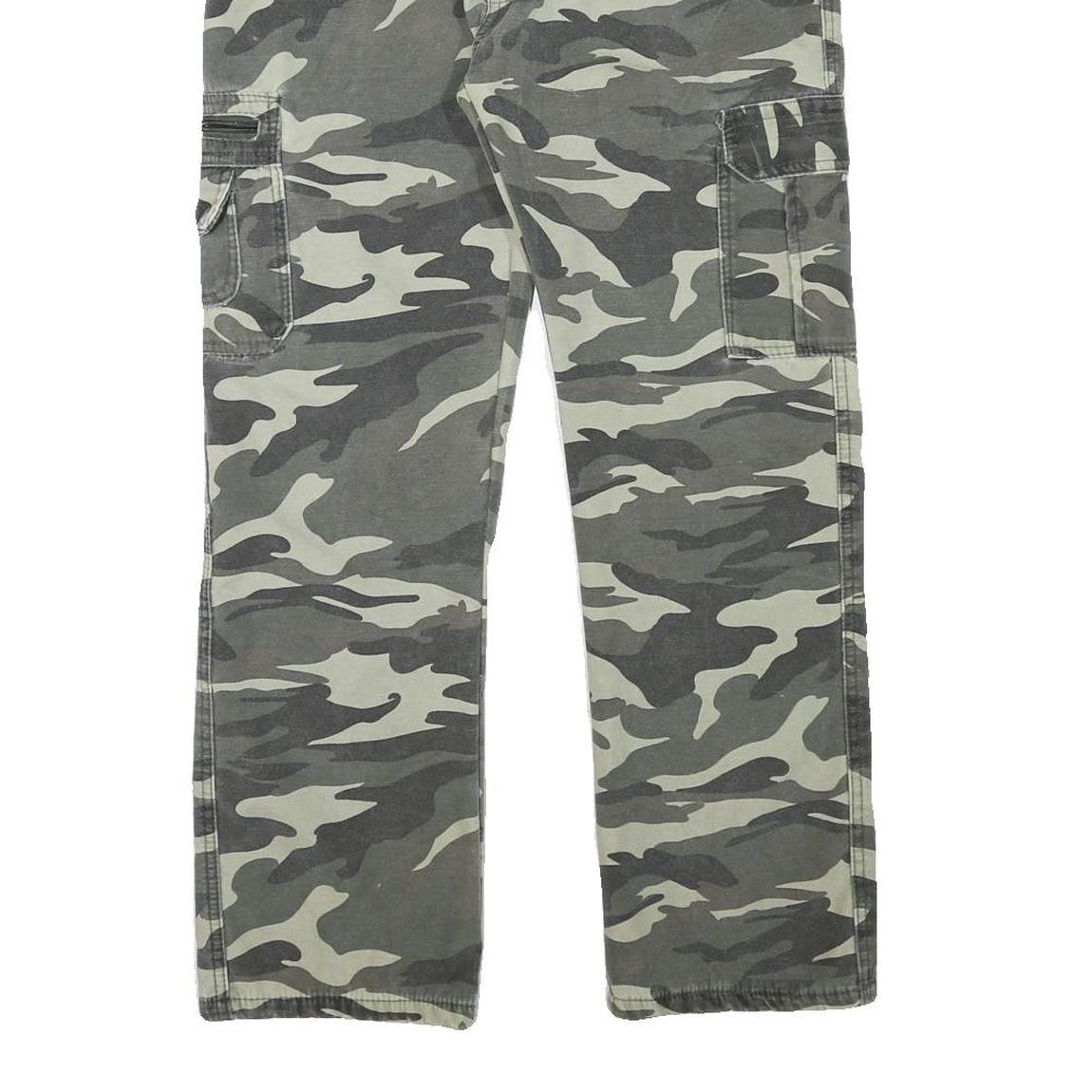 Mens Lined Cotton Blend Regular Fit Grey Camouflage Cargo Trousers W28 L28
