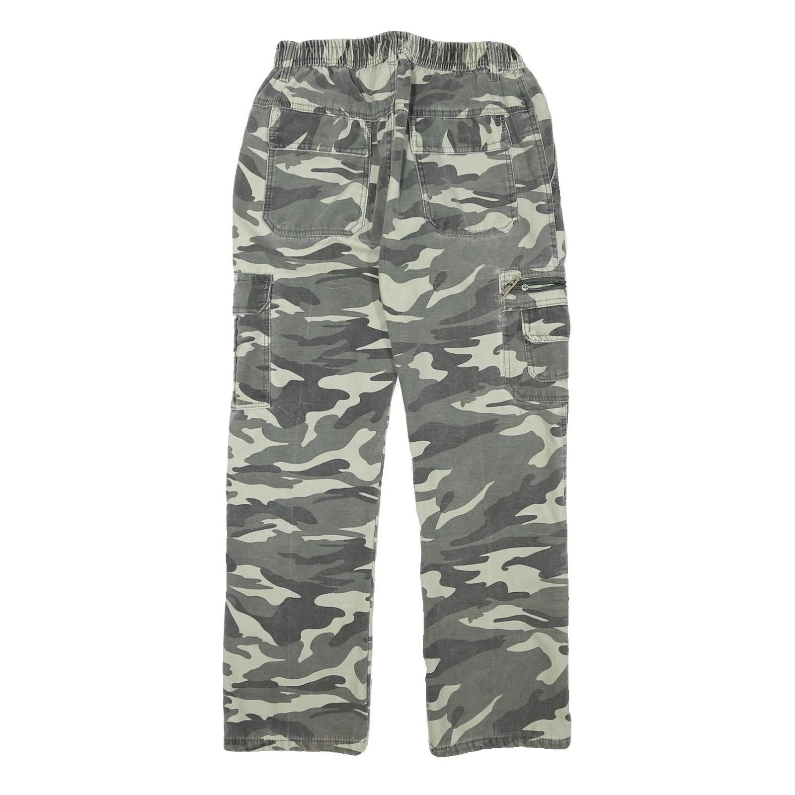 Mens Lined Cotton Blend Regular Fit Grey Camouflage Cargo Trousers W28 L28