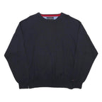 TOMMY HILFIGER Mens Navy Blue Plain Crew Neck Basic Knit Jumper XL Cotton Casual