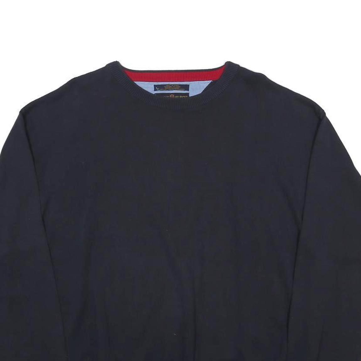 TOMMY HILFIGER Mens Navy Blue Plain Crew Neck Basic Knit Jumper XL Cotton Casual