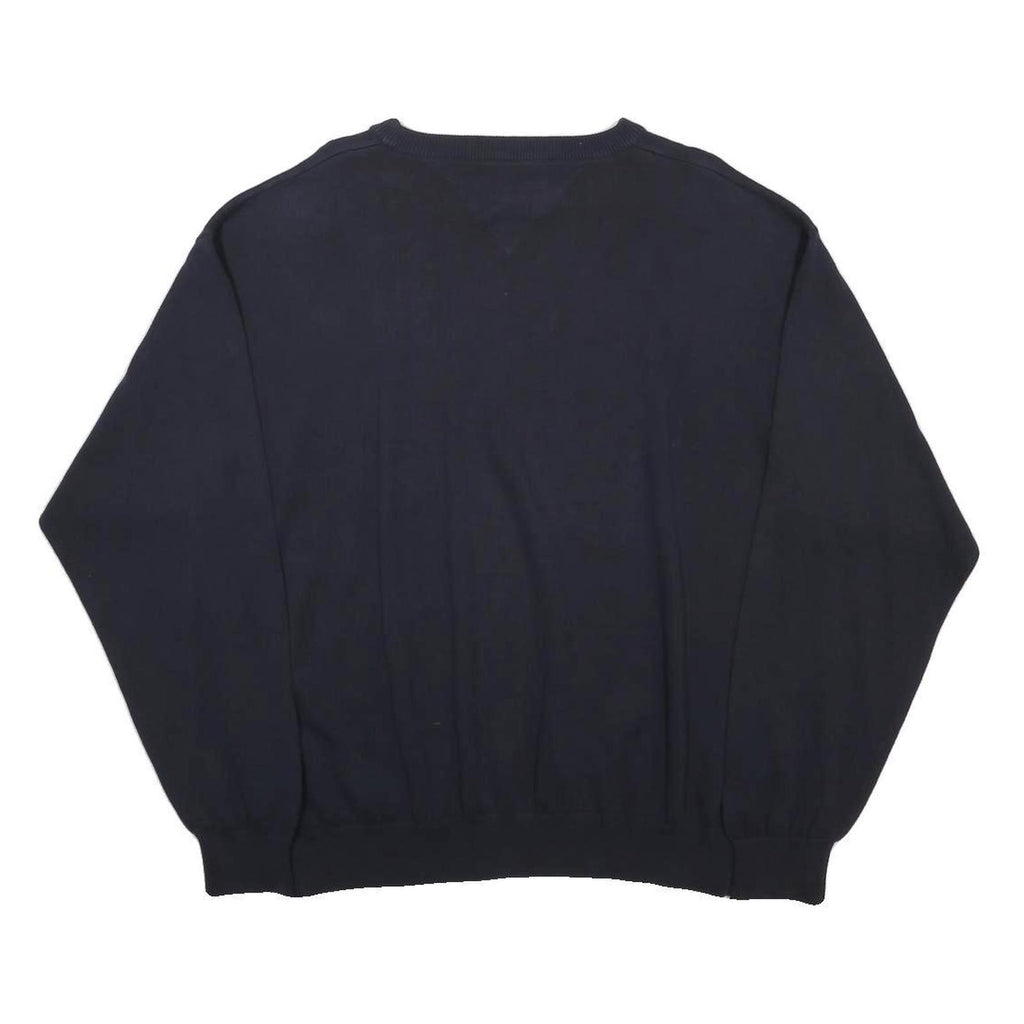 TOMMY HILFIGER Mens Navy Blue Plain Crew Neck Basic Knit Jumper XL Cotton Casual