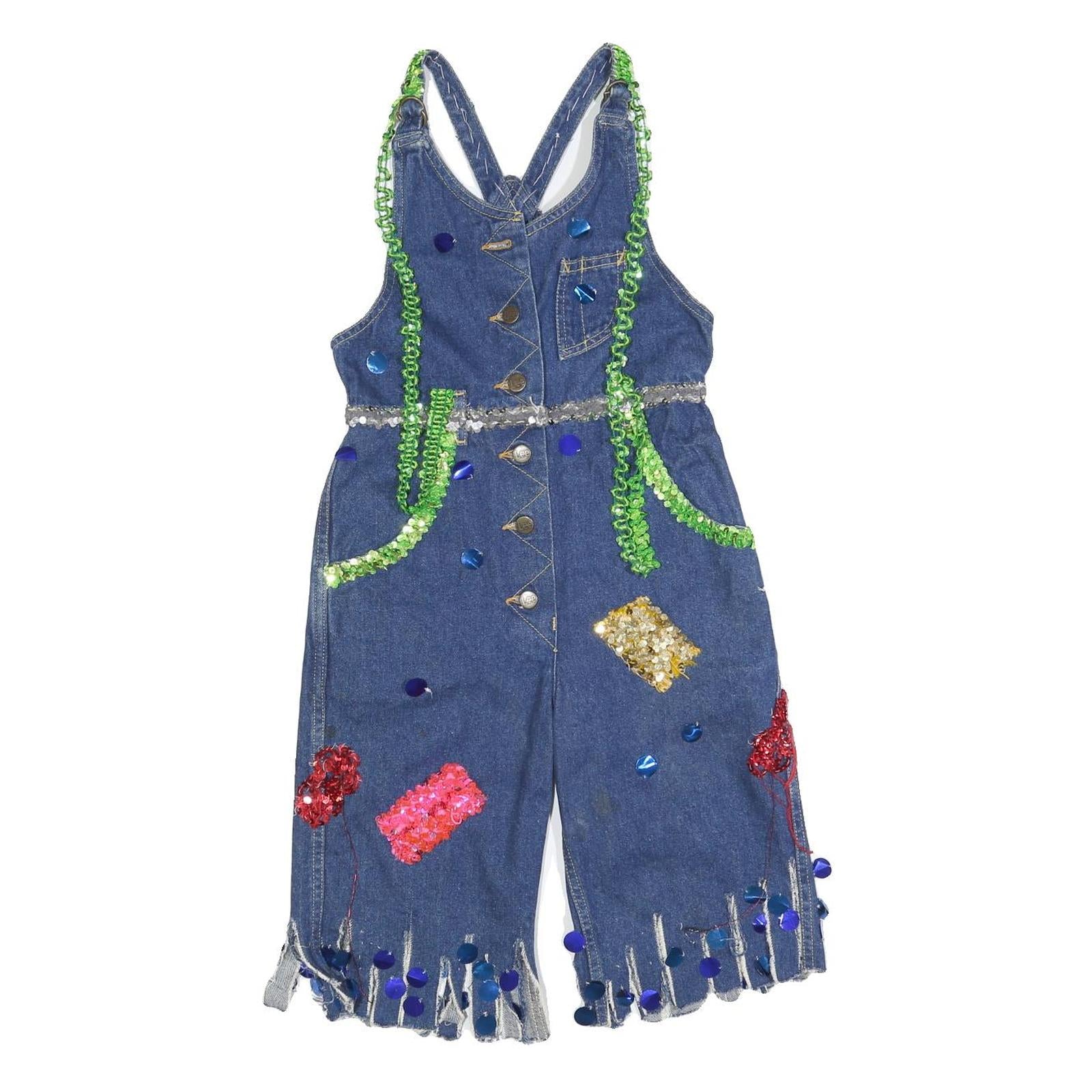 LEE Womens Blue Cotton Blend Denim Dungarees XS W26 L13 Sequinned Patchwork