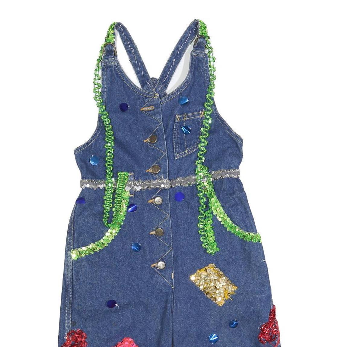 LEE Womens Blue Cotton Blend Denim Dungarees XS W26 L13 Sequinned Patchwork