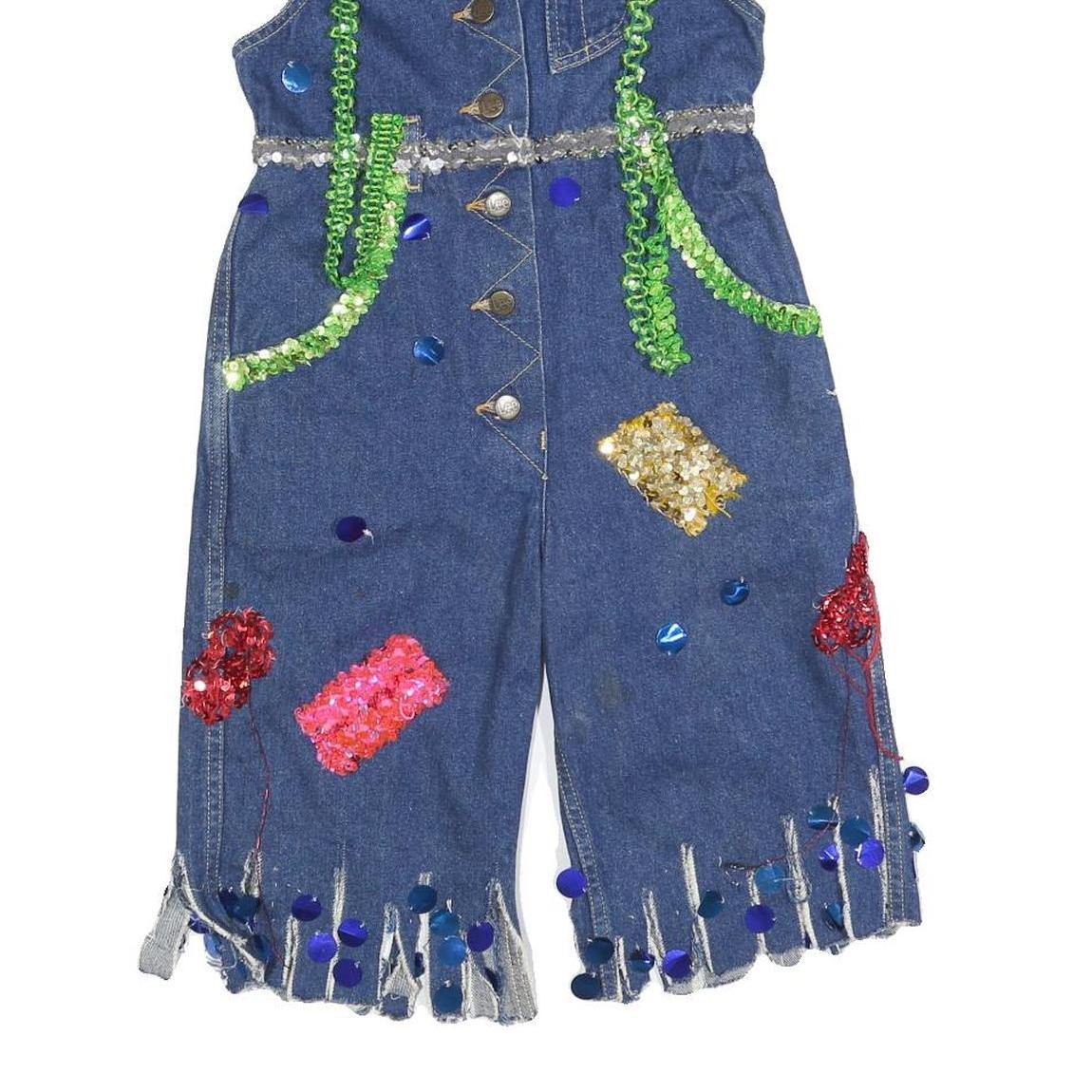 LEE Womens Blue Cotton Blend Denim Dungarees XS W26 L13 Sequinned Patchwork