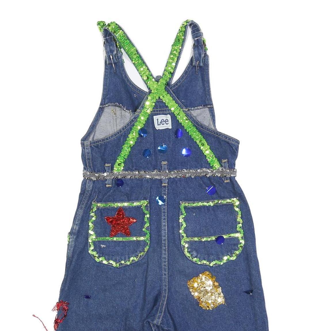 LEE Womens Blue Cotton Blend Denim Dungarees XS W26 L13 Sequinned Patchwork