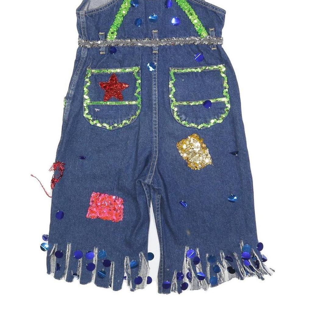 LEE Womens Blue Cotton Blend Denim Dungarees XS W26 L13 Sequinned Patchwork