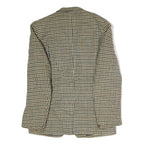 Mens Beige & Brown Houndstooth Classic Jacket L Cotton Button Closure