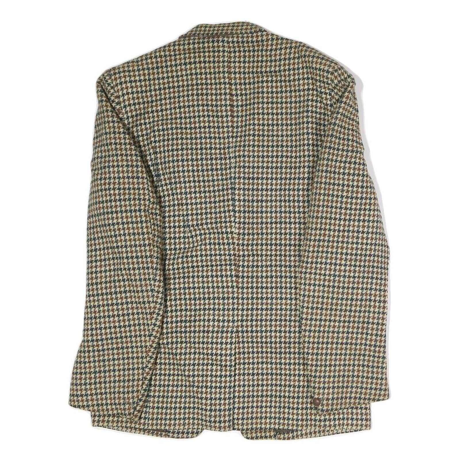 Mens Beige & Brown Houndstooth Classic Jacket L Cotton Button Closure