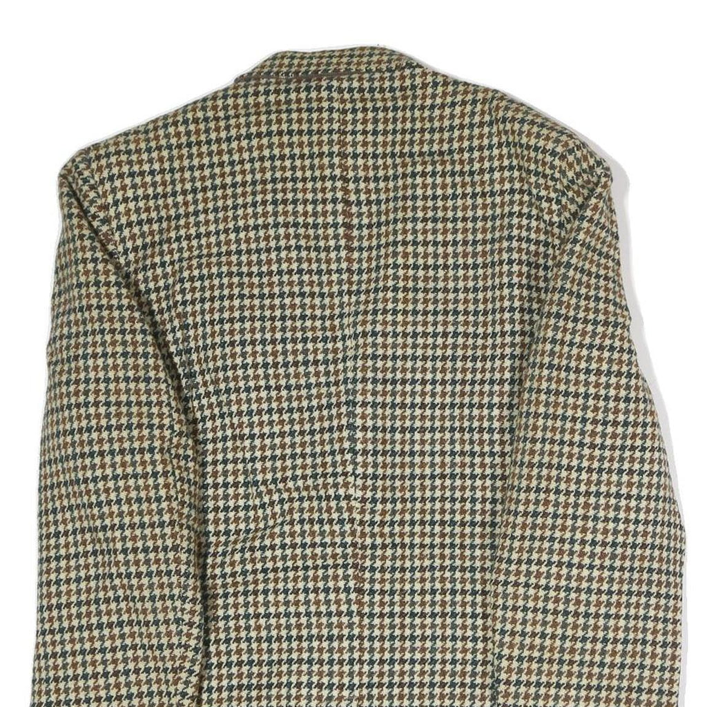Mens Beige & Brown Houndstooth Classic Jacket L Cotton Button Closure