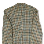 Mens Beige & Brown Houndstooth Classic Jacket L Cotton Button Closure