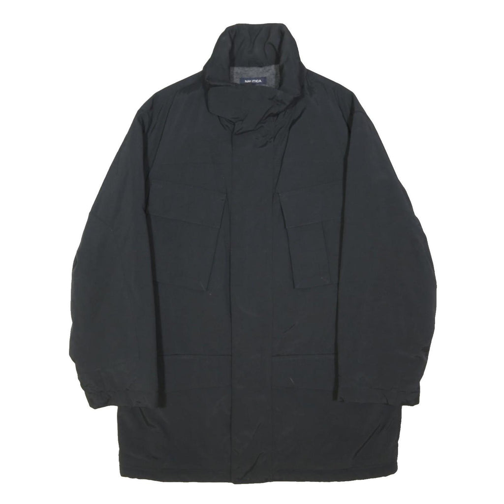 NAUTICA Mens Black Outdoor Jacket L Polyester Blend Plain Zip Pockets High