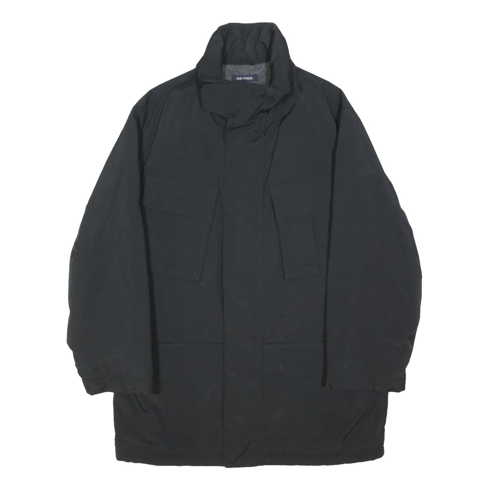 NAUTICA Mens Black Outdoor Jacket L Polyester Blend Plain Zip Pockets High