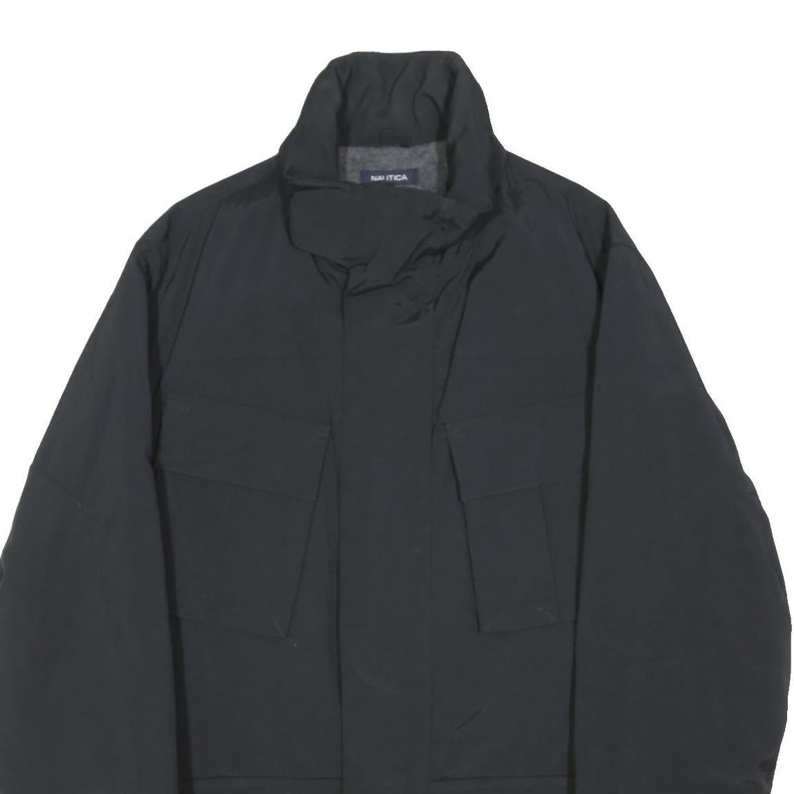 NAUTICA Mens Black Outdoor Jacket L Polyester Blend Plain Zip Pockets High