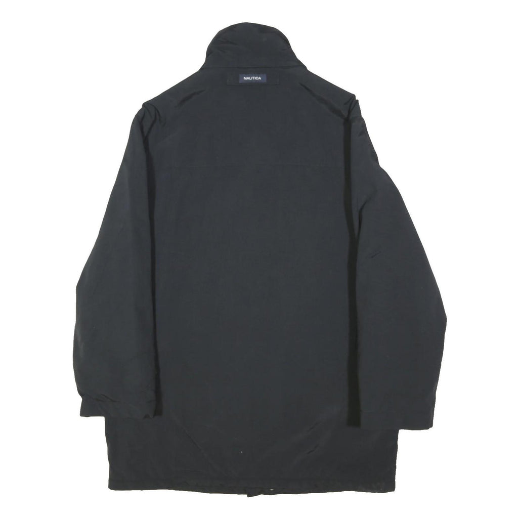 NAUTICA Mens Black Outdoor Jacket L Polyester Blend Plain Zip Pockets High