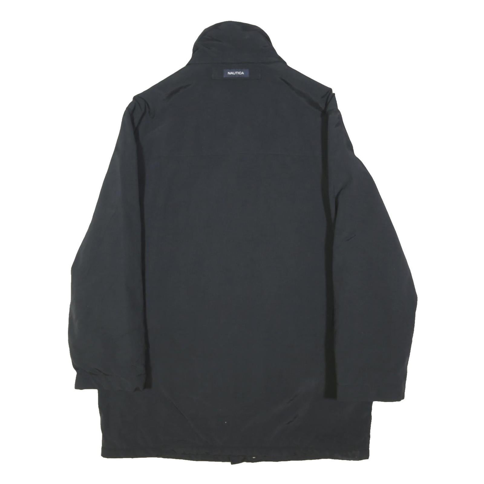 NAUTICA Mens Black Outdoor Jacket L Polyester Blend Plain Zip Pockets High