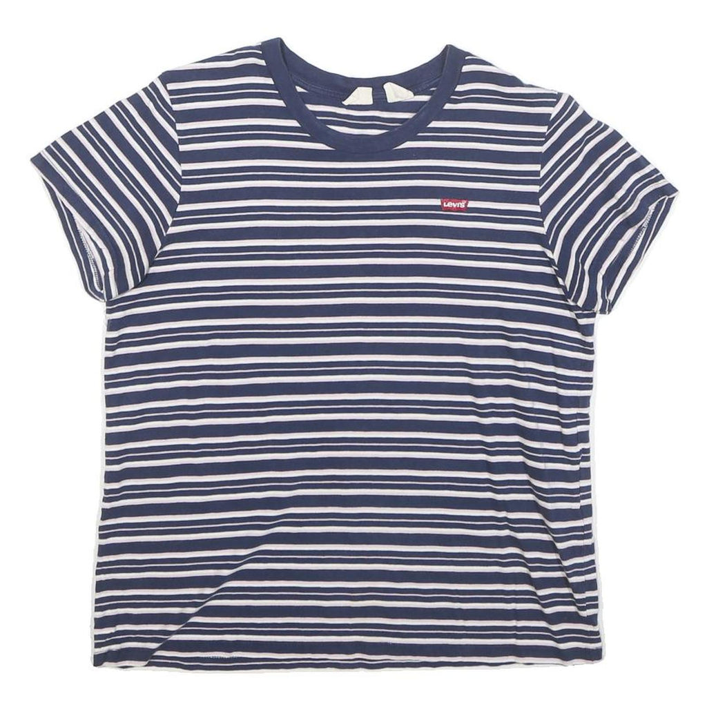 LEVI'S Womens Blue & White Stripe T-Shirt M Short Sleeve Crew Neck Striped