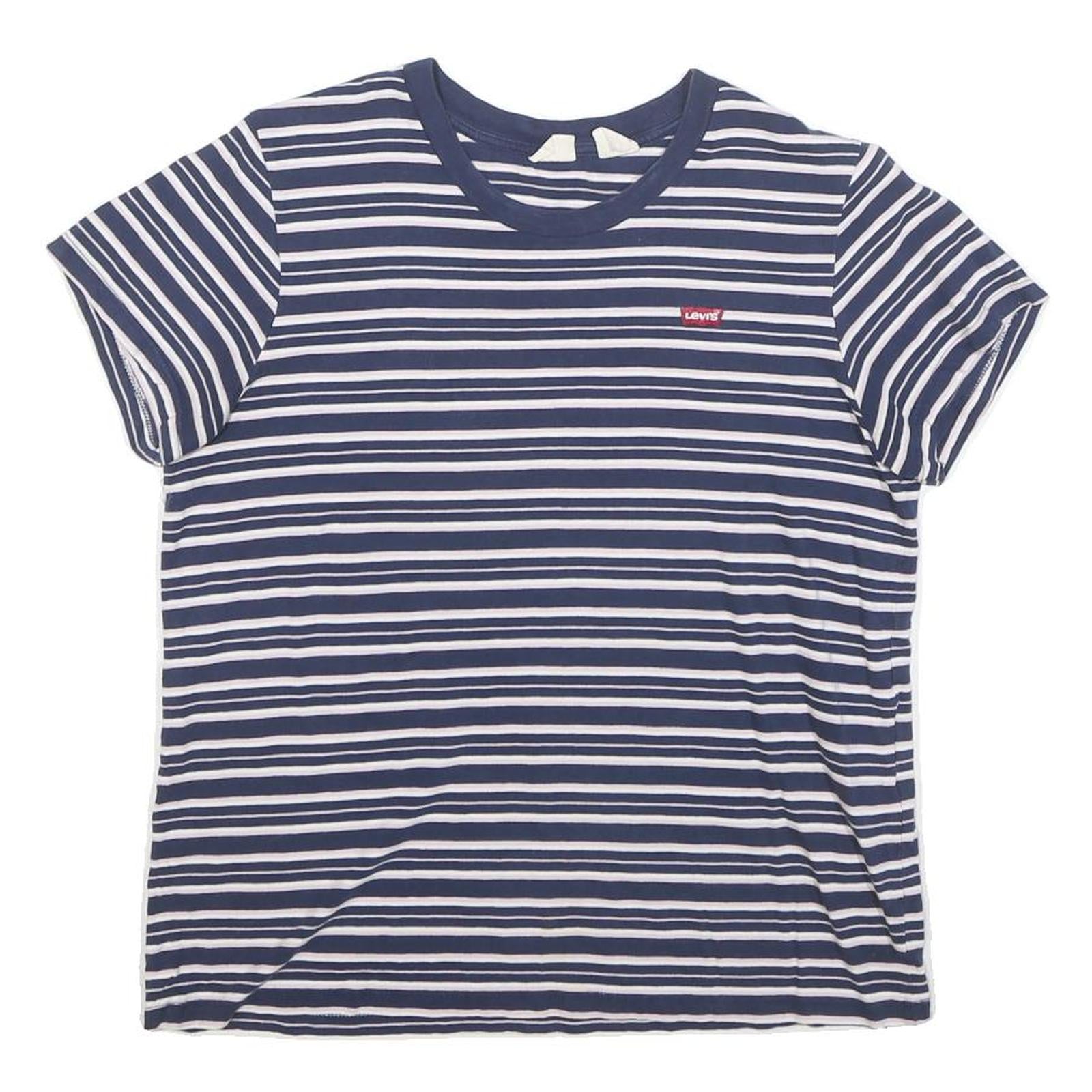 LEVI'S Womens Blue & White Stripe T-Shirt M Short Sleeve Crew Neck Striped