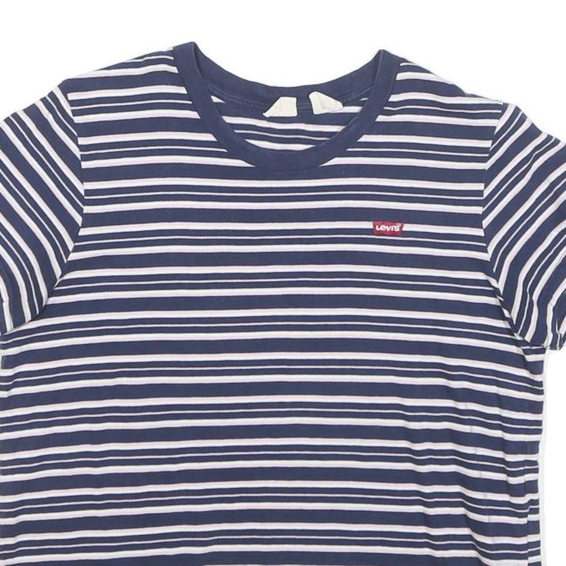LEVI'S Womens Blue & White Stripe T-Shirt M Short Sleeve Crew Neck Striped