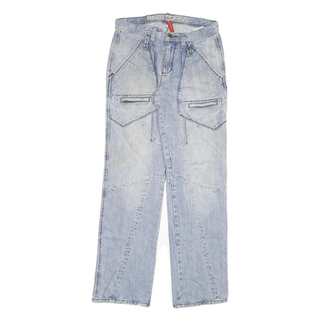 BIG STORM Mens Regular Fit Blue Denim Jeans W32 L34 Cargo Style Zip Closure