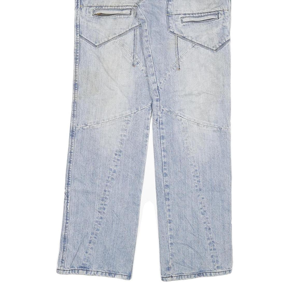 BIG STORM Mens Regular Fit Blue Denim Jeans W32 L34 Cargo Style Zip Closure