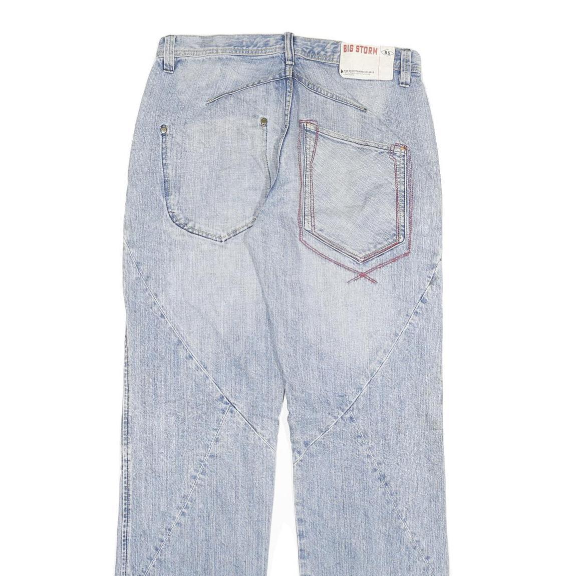 BIG STORM Mens Regular Fit Blue Denim Jeans W32 L34 Cargo Style Zip Closure