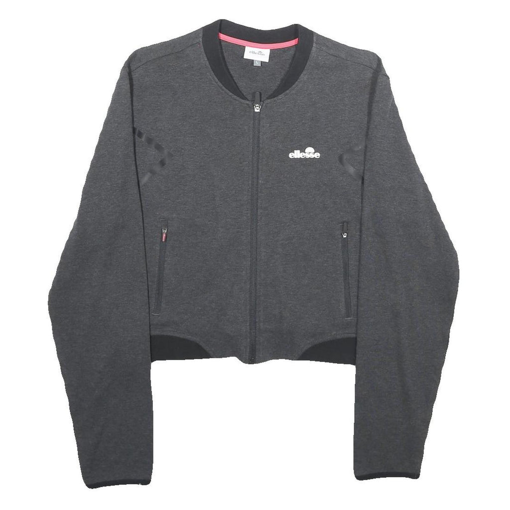 ELLESSE Womens Charcoal Bomber Jacket L Cotton Blend Plain Zip Casual Sportswear