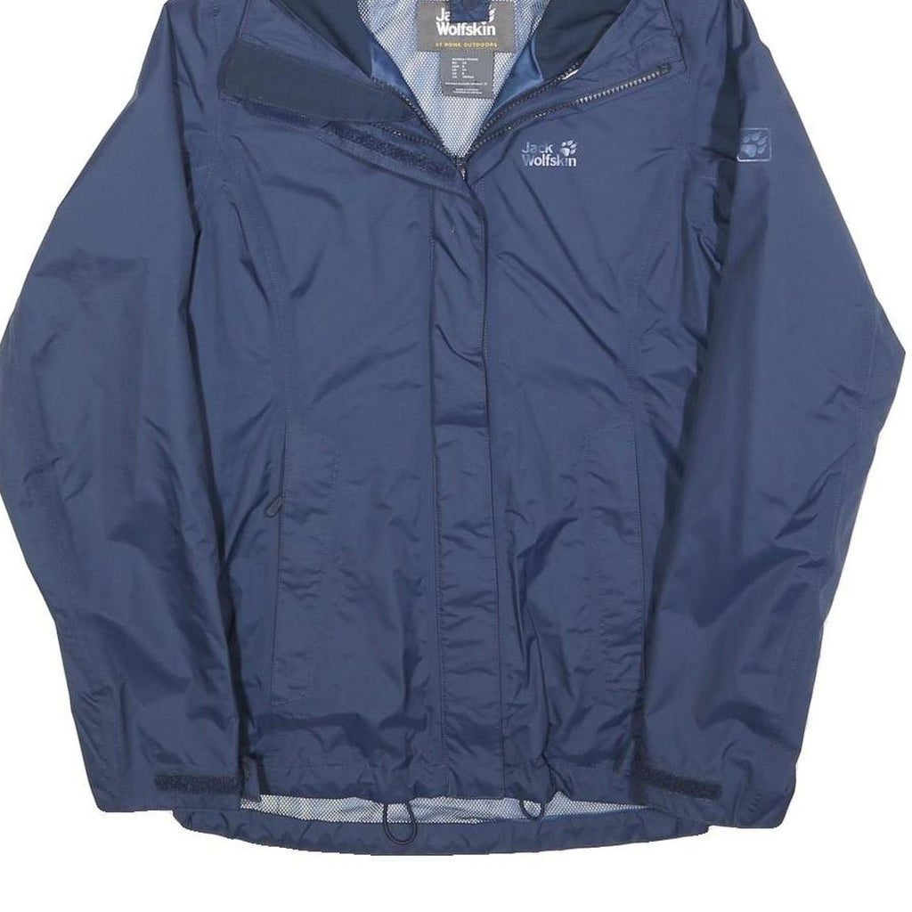 JACK WOLFSKIN Womens Blue Outdoor Jacket UK 6 Polyester Blend Zip Hooded Plain