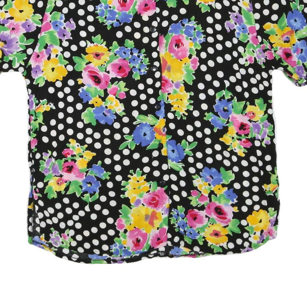 RASPBERRY Womens Black & White Polka Dot Floral Printed Shirt Short Sleeve