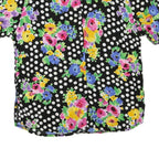 RASPBERRY Womens Black & White Polka Dot Floral Printed Shirt Short Sleeve
