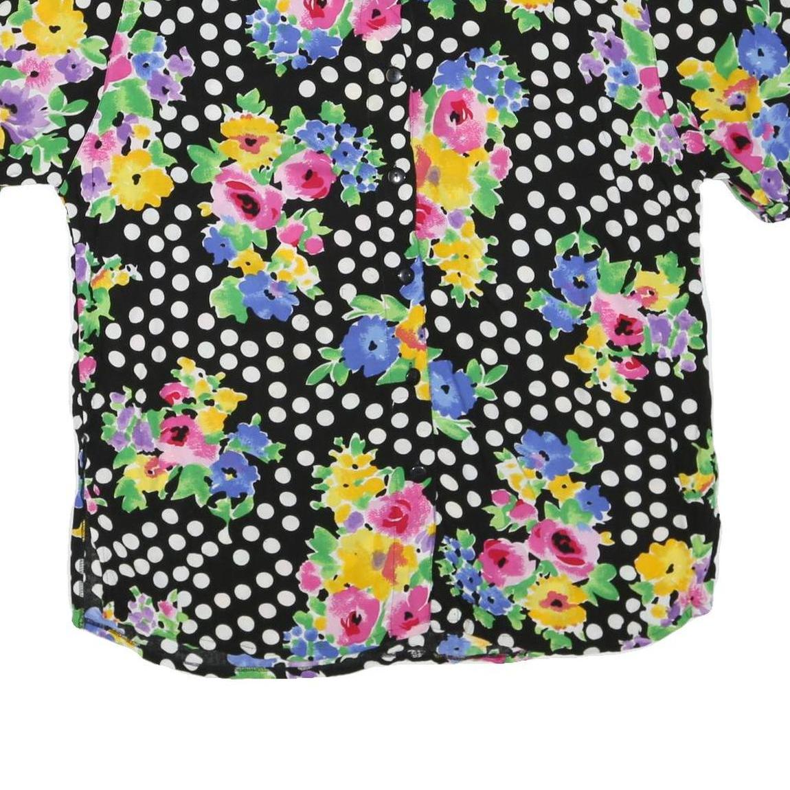 RASPBERRY Womens Black & White Polka Dot Floral Printed Shirt Short Sleeve