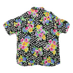 RASPBERRY Womens Black & White Polka Dot Floral Printed Shirt Short Sleeve