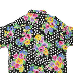 RASPBERRY Womens Black & White Polka Dot Floral Printed Shirt Short Sleeve