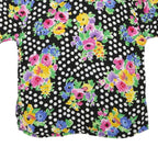 RASPBERRY Womens Black & White Polka Dot Floral Printed Shirt Short Sleeve
