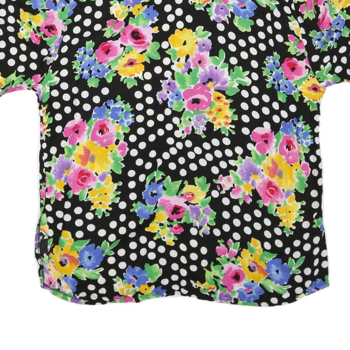 RASPBERRY Womens Black & White Polka Dot Floral Printed Shirt Short Sleeve