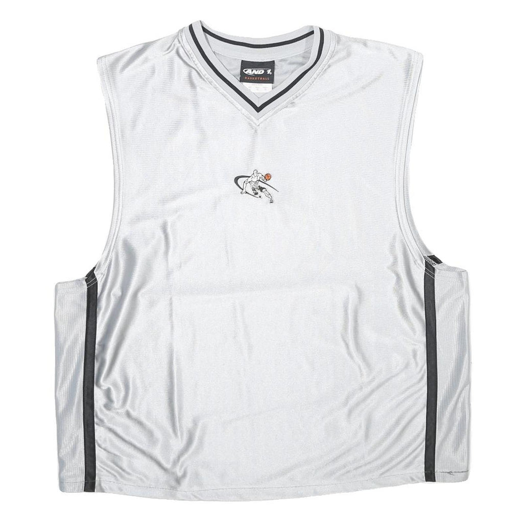 AND 1 BASKETBALL Mens White & Grey Sleeveless V-Neck Graphic Tank Top L