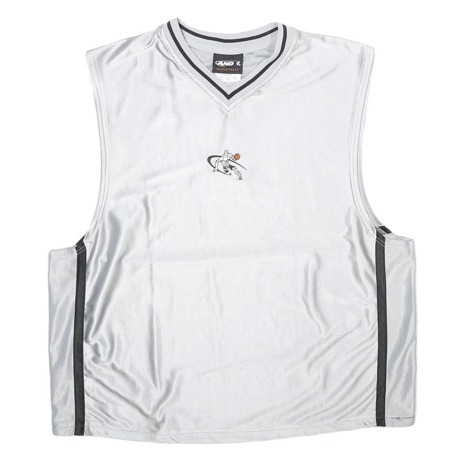 AND 1 BASKETBALL Mens White & Grey Sleeveless V-Neck Graphic Tank Top L