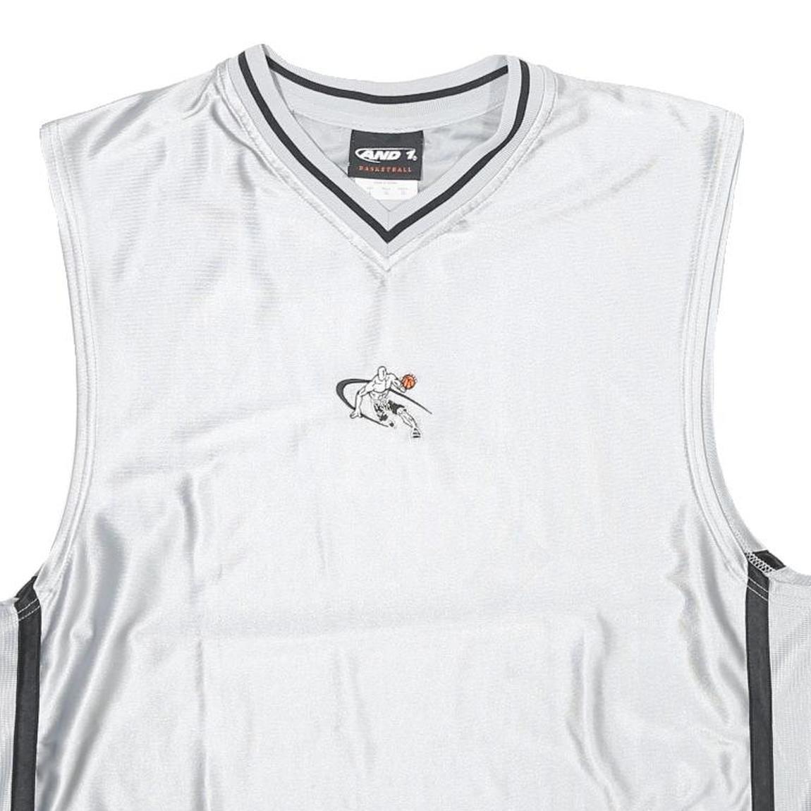 AND 1 BASKETBALL Mens White & Grey Sleeveless V-Neck Graphic Tank Top L